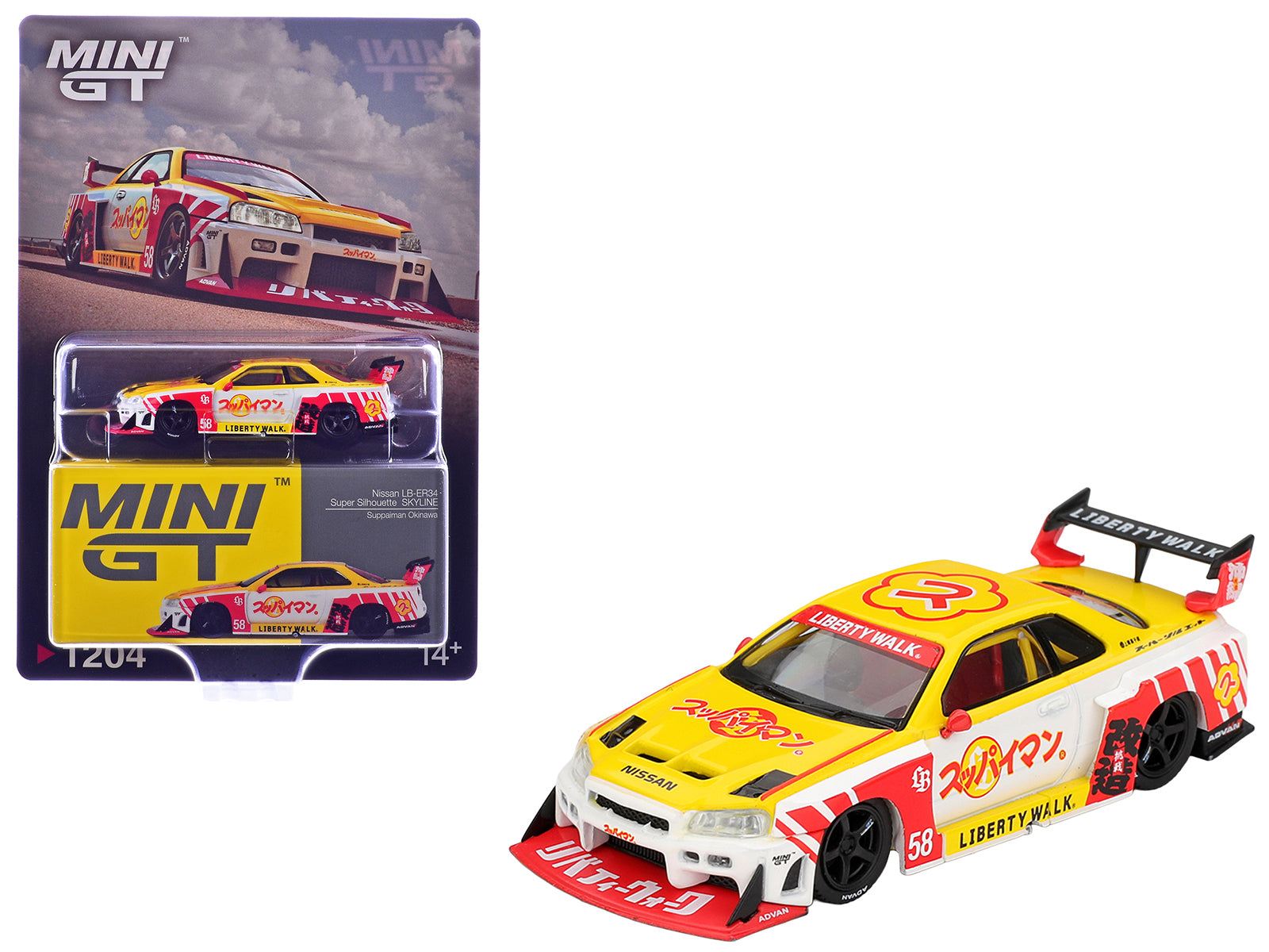 Mini GT Nissan LB-ER34 Skyline Suppaiman Okinawa 1/64 MGT01204
