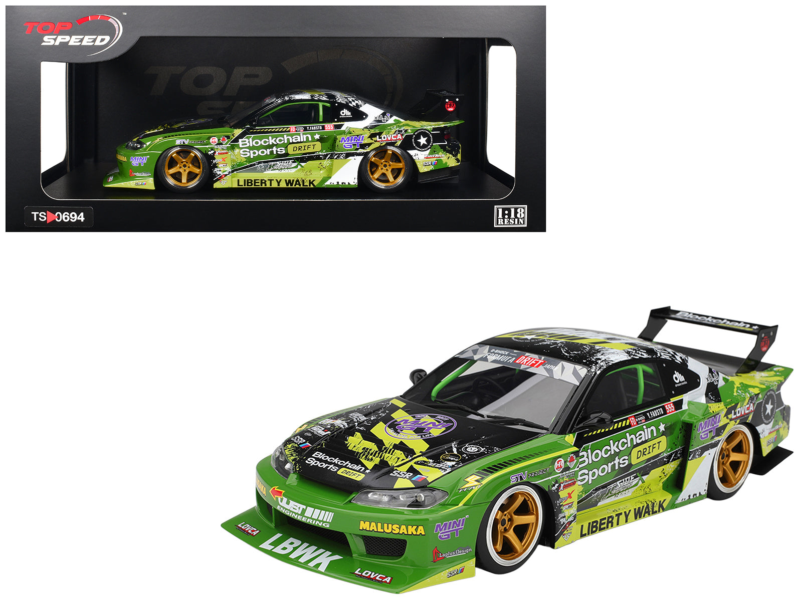 新品TOP SPEED S15 LB-Super Silhouette #555 Top Speed Nissan S15 Silvia Formula Drift 1/18 | TS0694