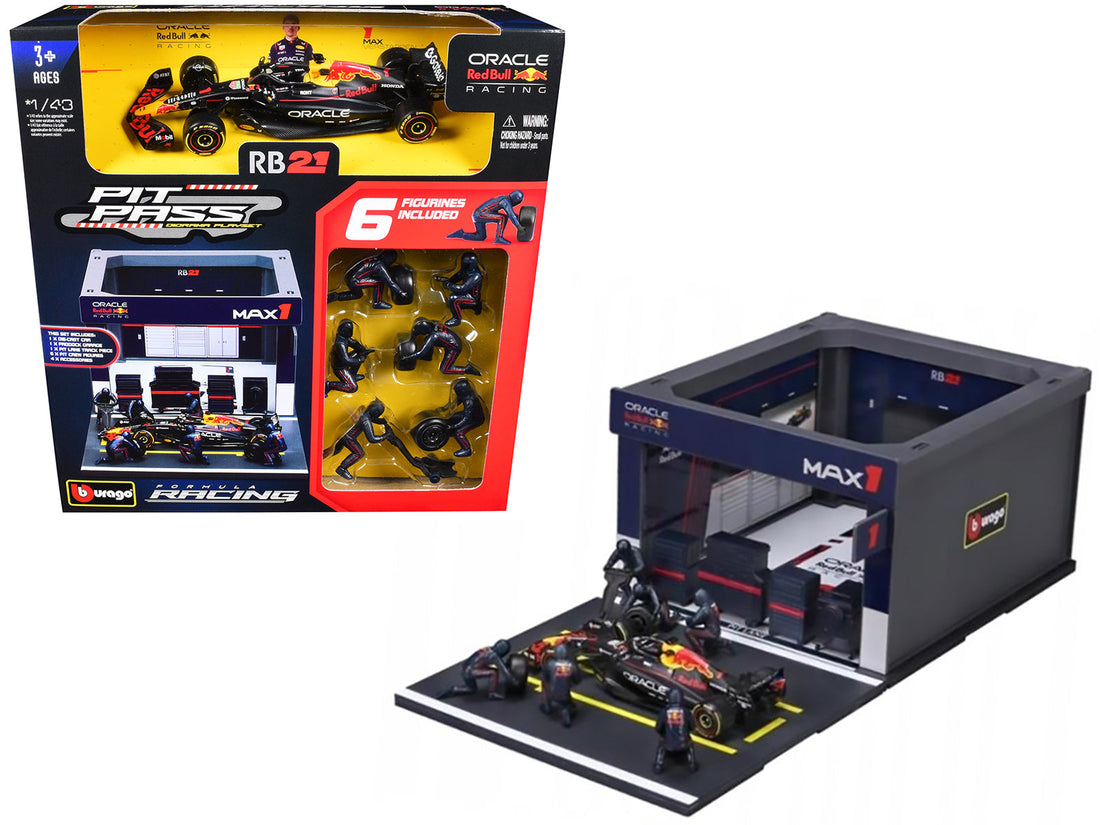 Bburago Red Bull Racing RB21 Max Verstappen Pit Pass Diorama Set 38459MV