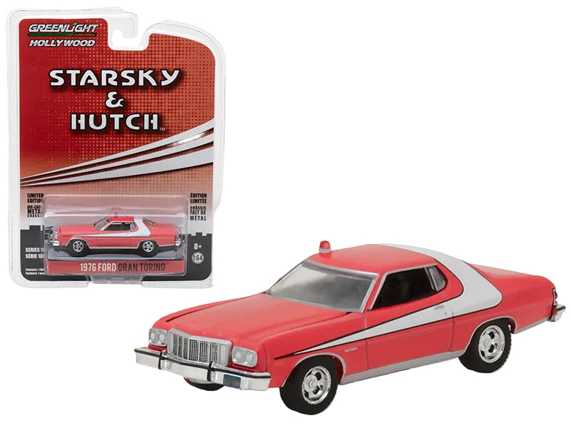 GreenLight 44780A Starsky and Hutch 1976 Ford Gran Torino in red with a white stripe, 1/64 scale