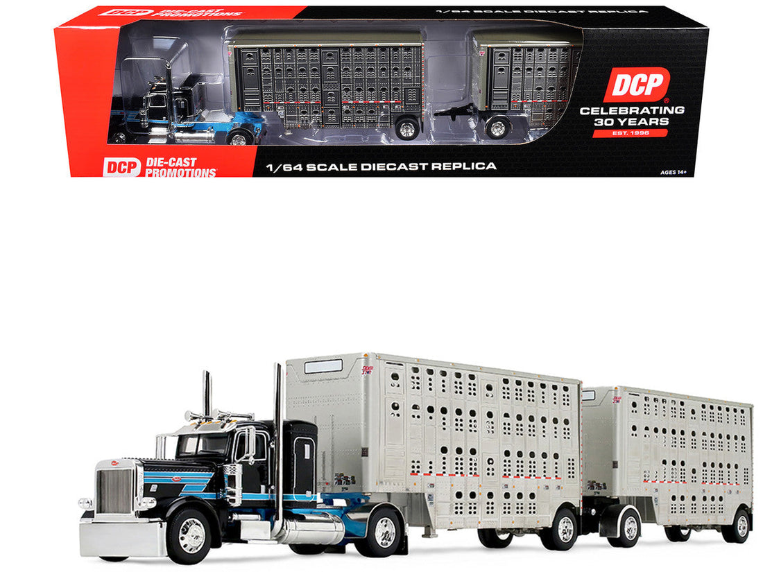 DCP/First Gear Peterbilt 389 Flat Top Sleeper — Black/Cyan 1/64 60-2341