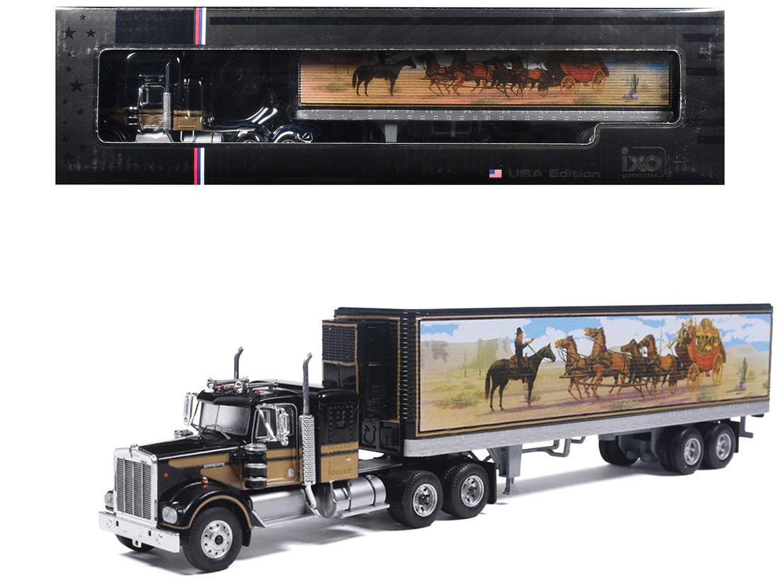 IXO Kenworth W900 with refrigerated trailer in black and tan, 1/64 scale U64TRTR004S