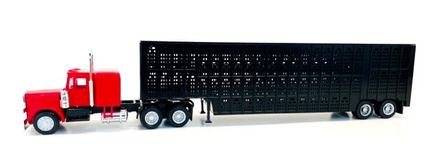 Peterbilt with Sleeper Cab Red with Black Livestock Trailer 1/87 (HO) Plastic Model Car by Promotex - image 2