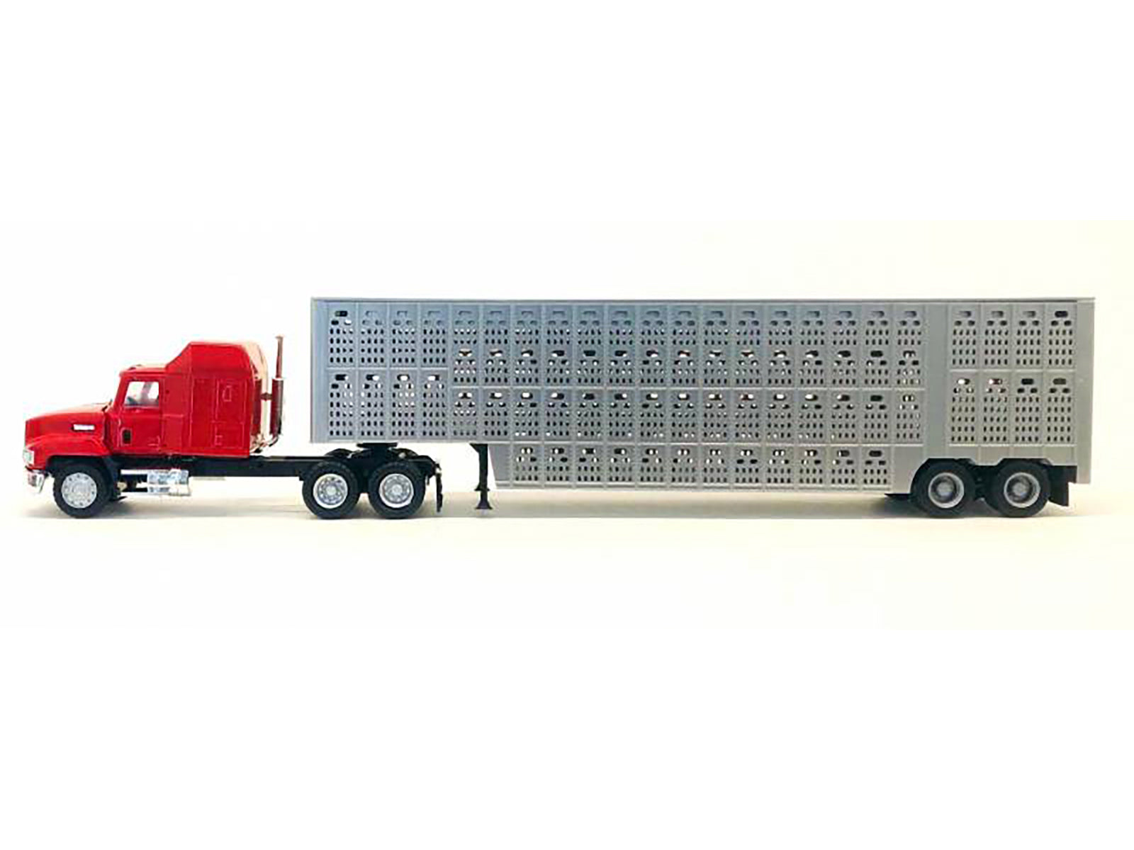 Mack CH 613 with Sleeper Cab Red with Silver Livestock Trailer 1/87 (HO) Plastic Model Car by Promotex - image 2