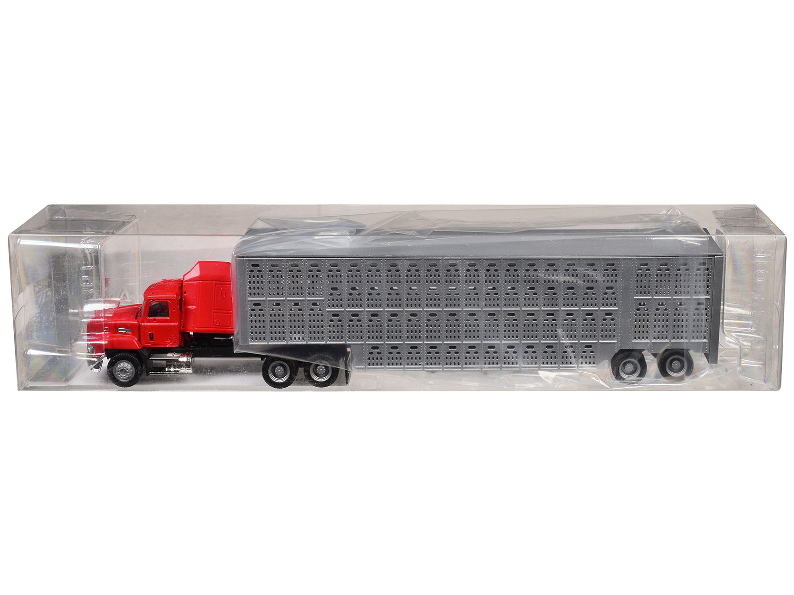 Mack CH 613 with Sleeper Cab Red with Silver Livestock Trailer 1/87 (HO) Plastic Model Car by Promotex - image 3
