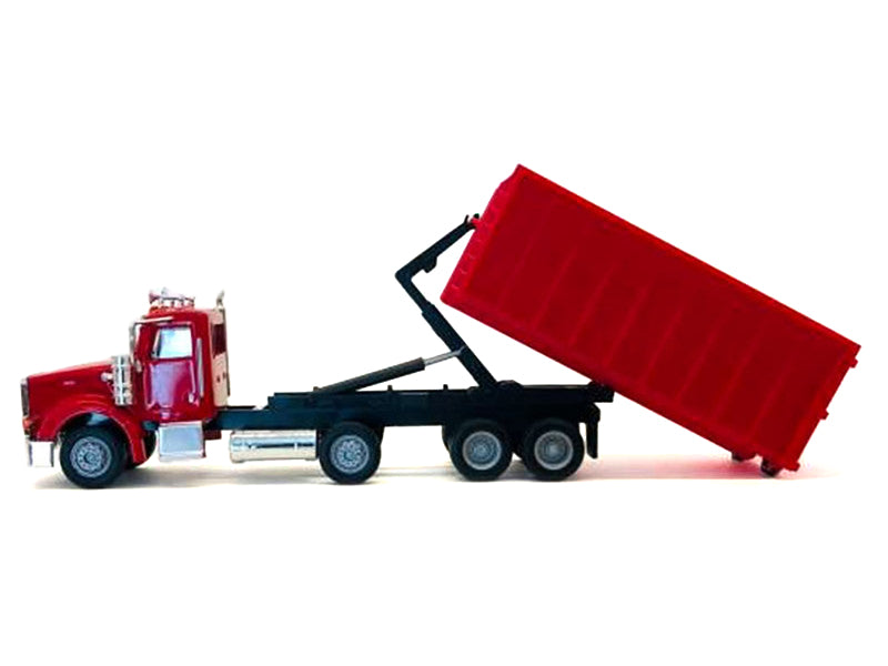 Peterbilt 367 Roll-Off Dump Truck Red with Red Box 1/87 (HO) Plastic Model Car by Promotex - image 2