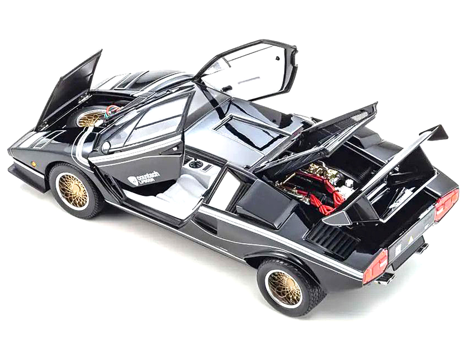 Lamborghini Countach LP 500R Black with White Interior 1/18 Diecast Model Car by Kyosho - image 3