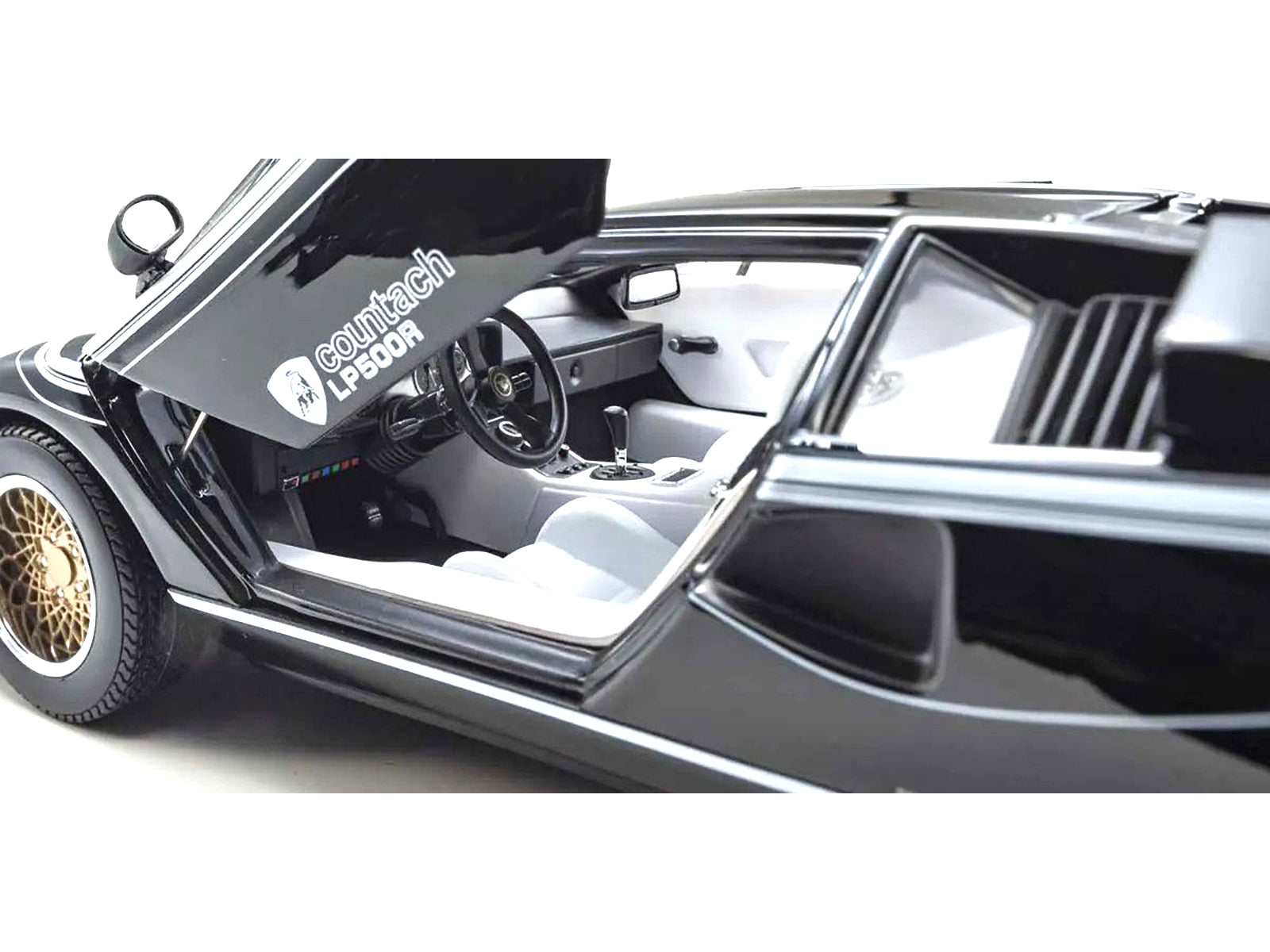 Lamborghini Countach LP 500R Black with White Interior 1/18 Diecast Model Car by Kyosho - image 2