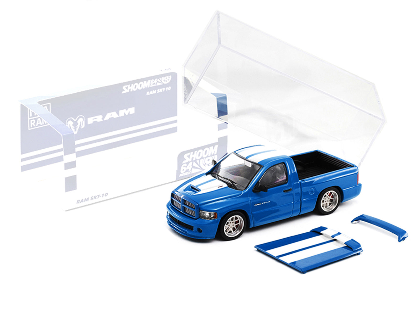 2003 Dodge Ram SRT-10 Pickup Truck Electric Blue Metallic with White Stripes 1/64 Diecast Model Car by Shoom64 Models - image 5