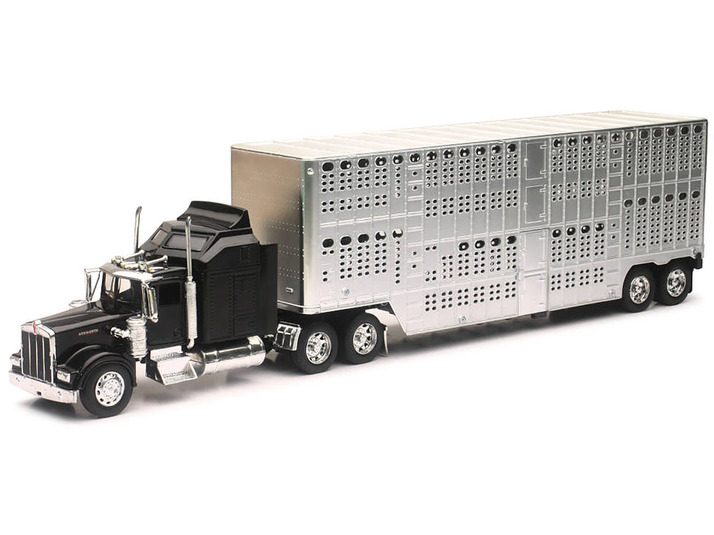 Kenworth W900 Truck Black with Pot Belly Livestock Chrome "Long Haul Truckers" Series 1/32 Diecast Model by New Ray - image 2