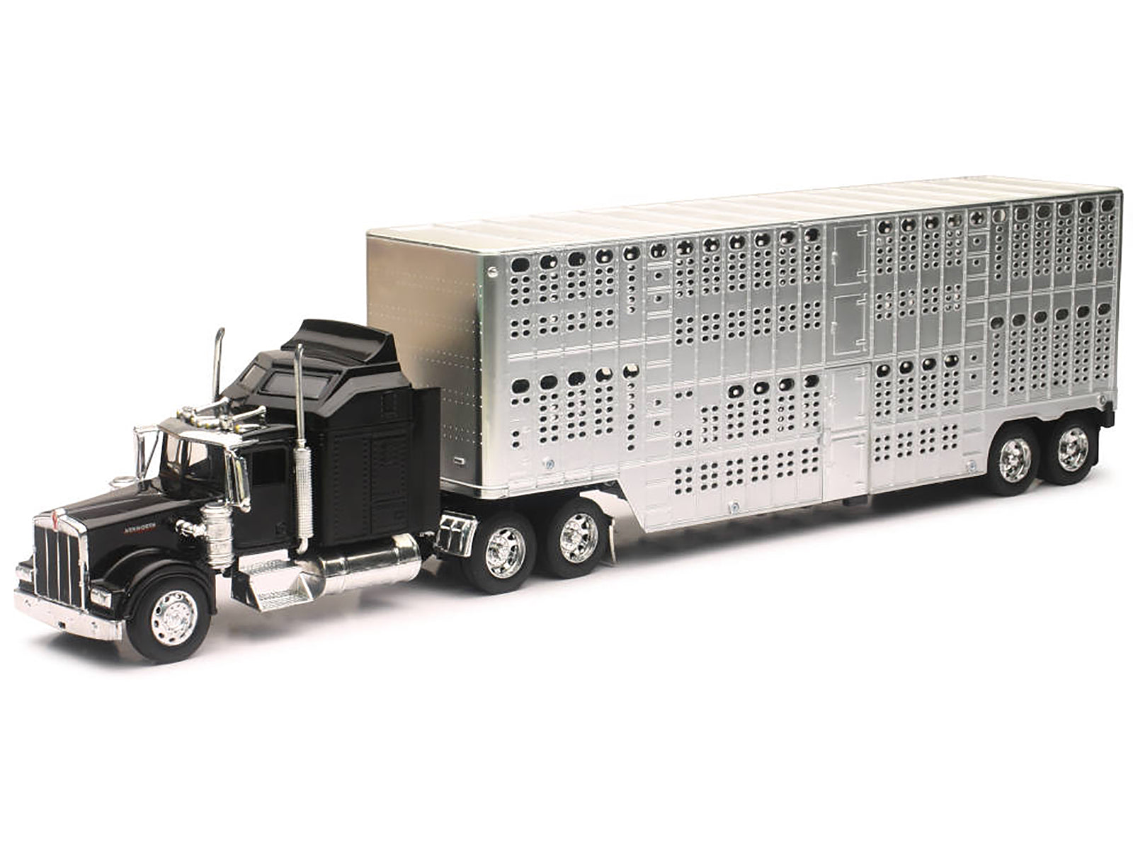 Kenworth W900 Truck Black with Pot Belly Livestock Chrome "Long Haul Truckers" Series 1/32 Diecast Model by New Ray - image 2