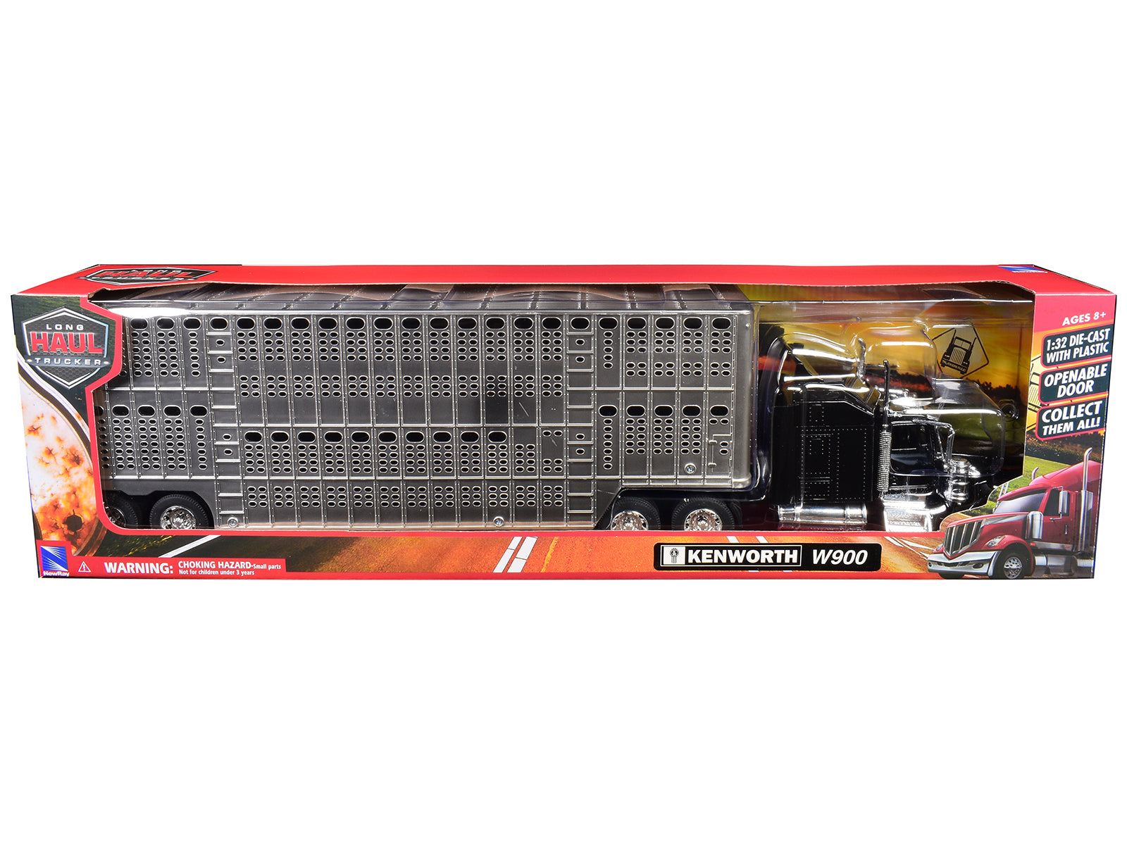 Kenworth W900 Truck Black with Pot Belly Livestock Chrome "Long Haul Truckers" Series 1/32 Diecast Model by New Ray - image 3