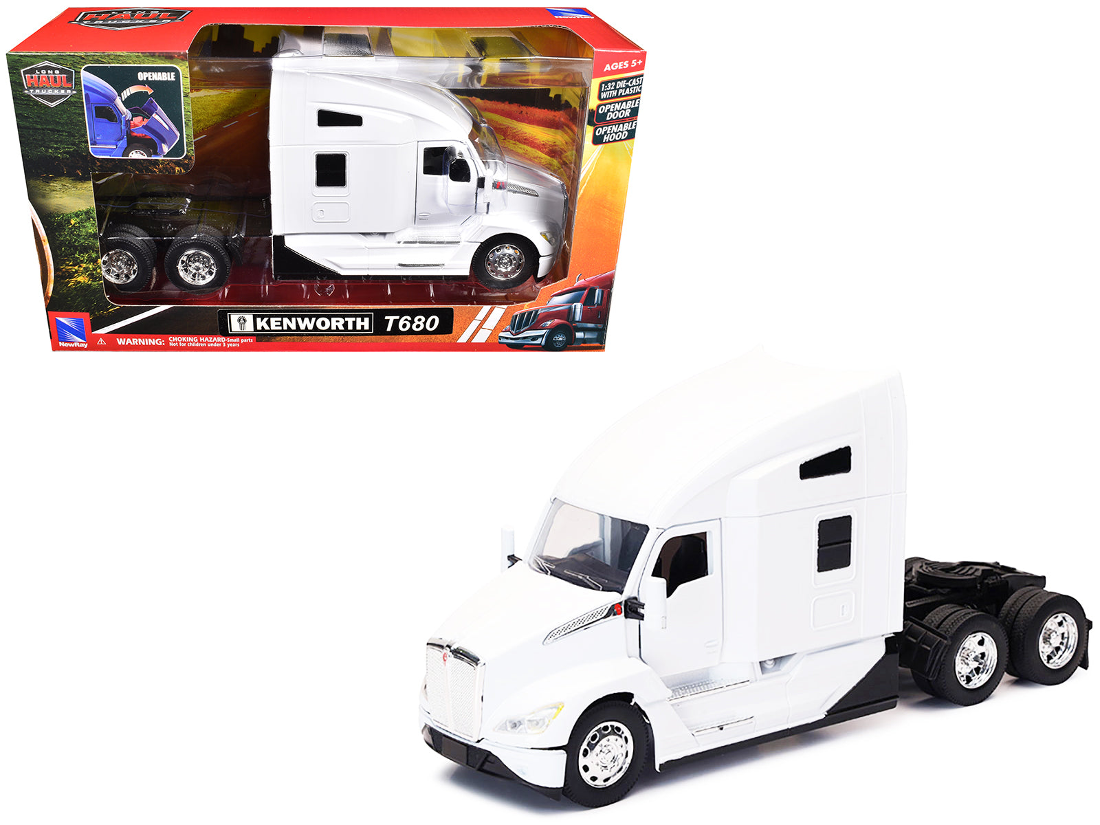 Kenworth T680 Truck Tractor White "Long Haul Truckers" Series 1/32 Diecast Model by New Ray