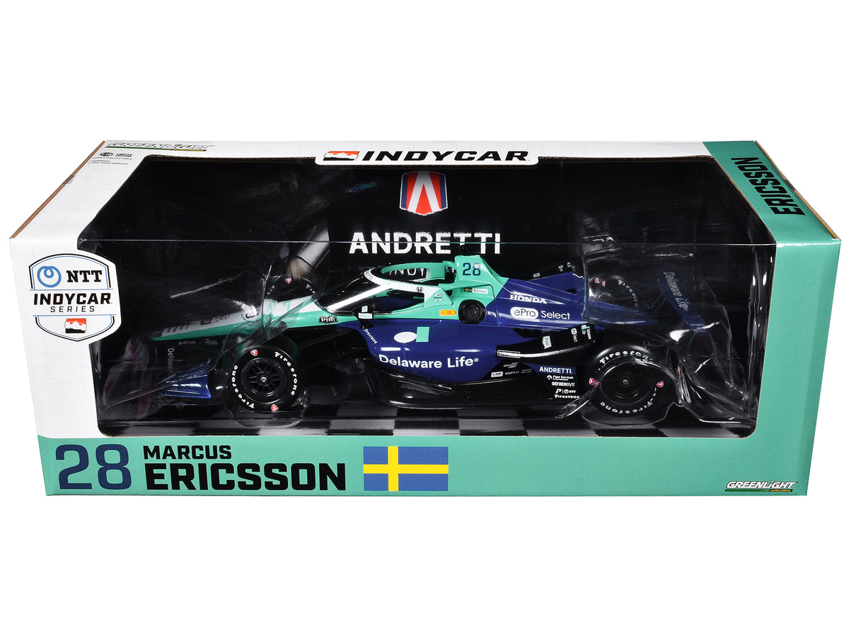 Dallara IndyCar #28 Marcus Ericsson "Delaware Life" Andretti Autosport "NTT IndyCar Series" (2024) 1/18 Diecast Model Car by Greenlight - image 3