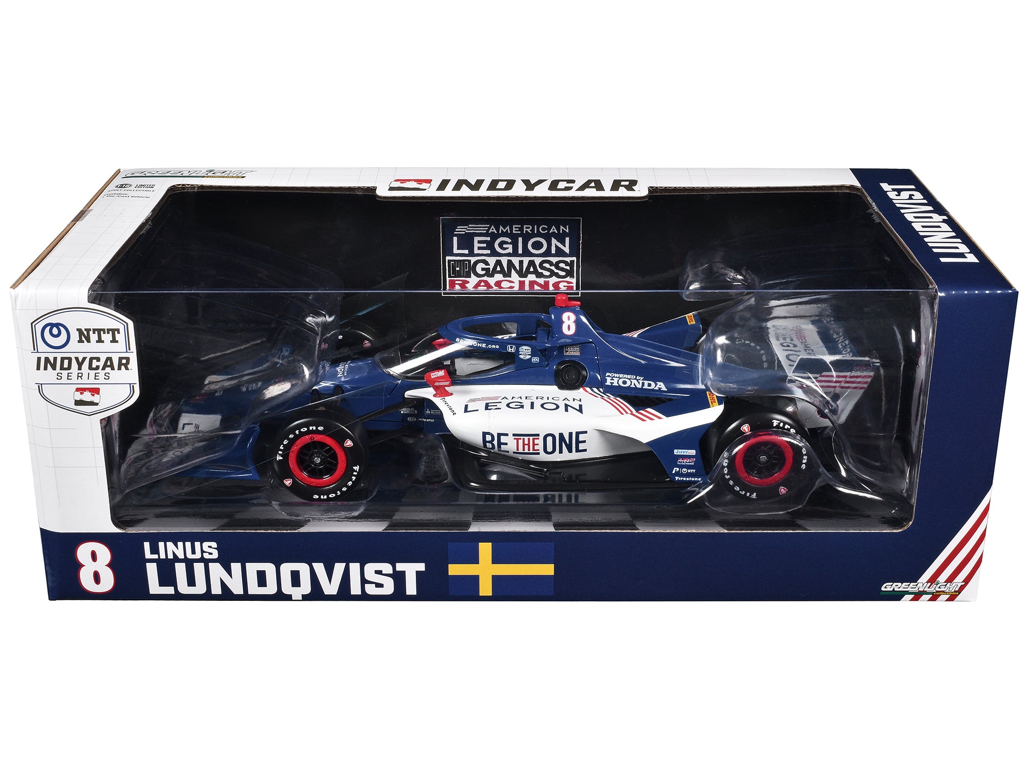 Dallara IndyCar #8 Linus Lundqvist "The American Legion" Chip Ganassi Racing (Road Course Configuration) "NTT IndyCar Series" (2024) 1/18 Diecast Model Car by Greenlight - image 3