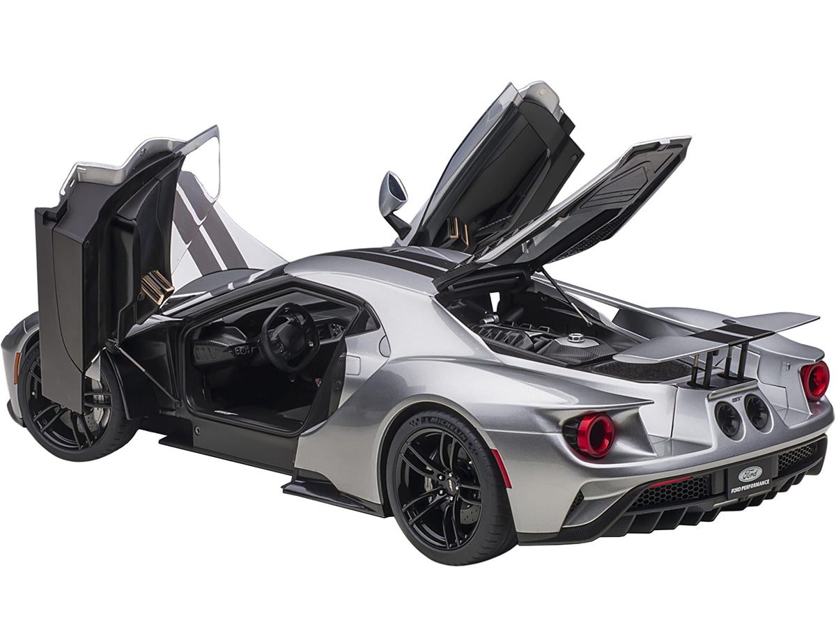 2017 Ford GT Ingot Silver Metallic with Black Stripes 1/12 Model Car by Autoart - image 2