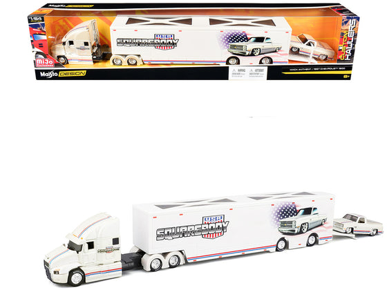 Mack Anthem "Squarebody USA" + 1987 Chevrolet 1500 Pickup 1/64 Custom Haulers Diecast Set by Maisto