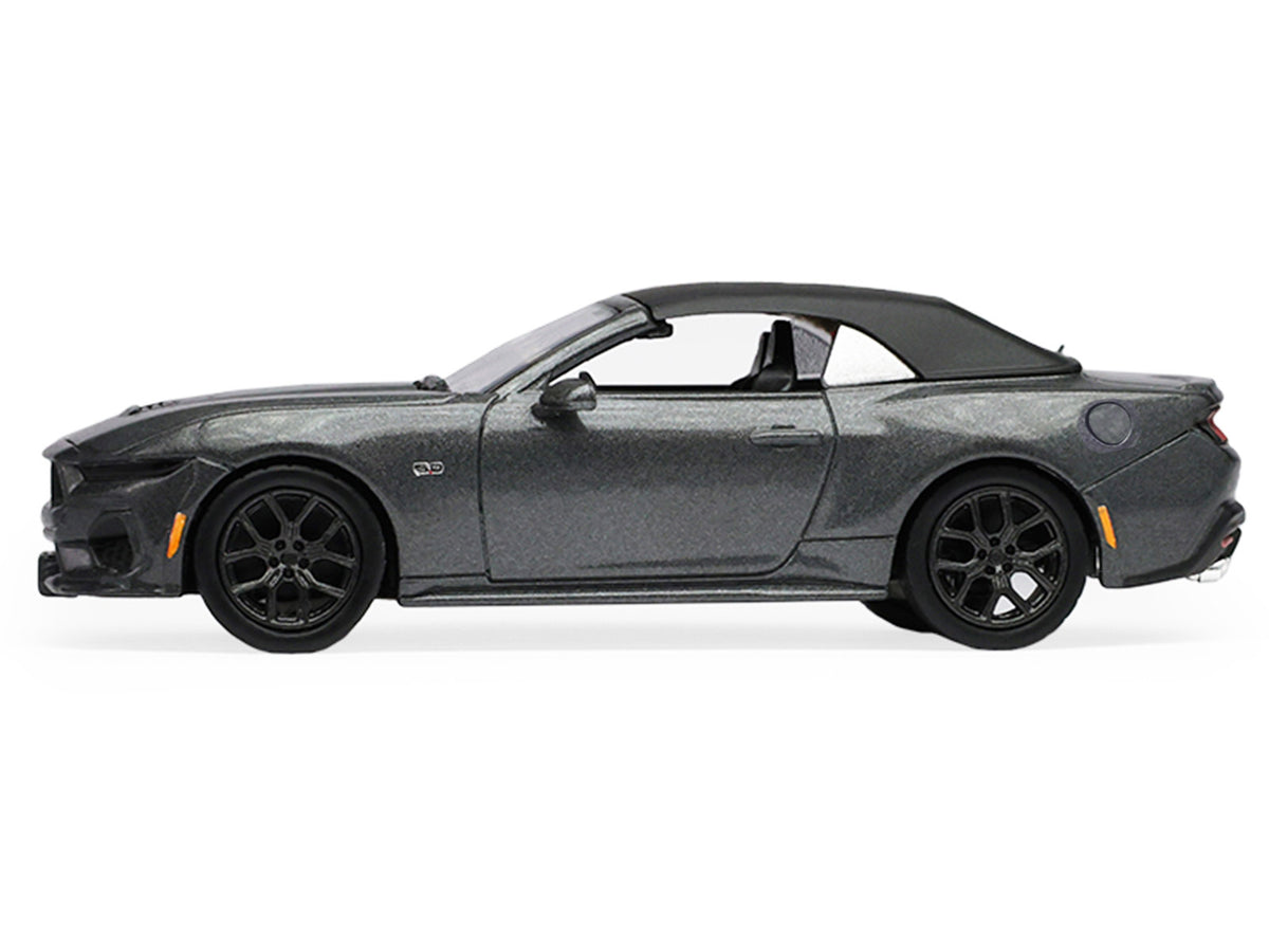2024 Ford Mustang GT 5.0 Convertible Dark Matter Gray Metallic with Black Soft Top "Stampede" Series 2 1/64 Diecast Model Car by Greenlight