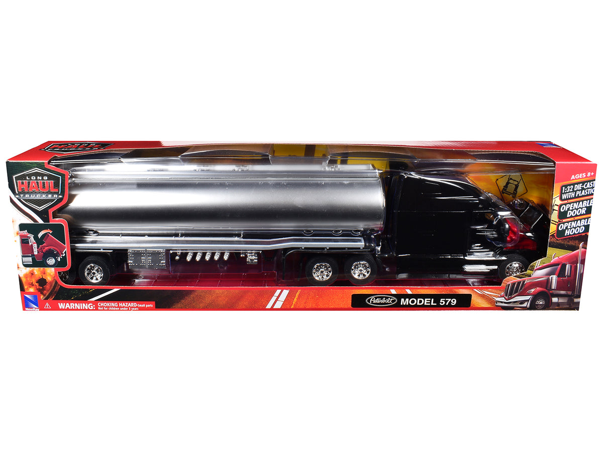 Peterbilt 579 Truck Black with Tanker Trailer Silver "Long Haul Truckers" Series 1/32 Diecast Model by New Ray - image 3