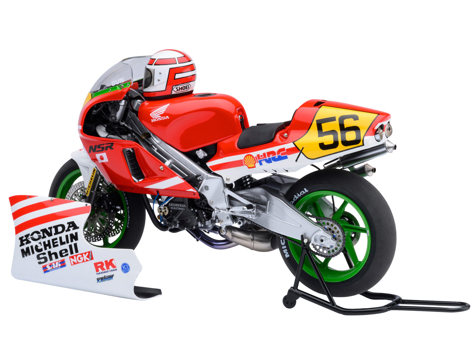 Honda NSR500 WGP500 Motorcycle #56 Red and White with Helmet "Baribari Legend" (1986) OVA 1/12 Model by Autoart - image 2