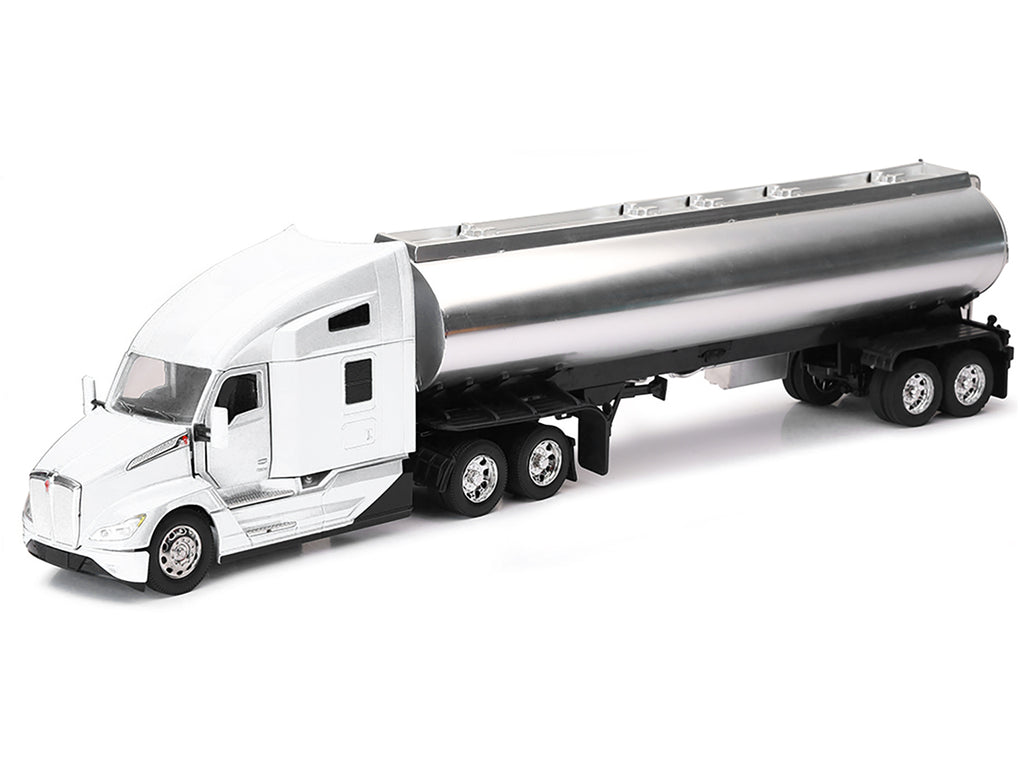 Kenworth T680 Truck White with Oil Tanker Trailer Chrome "Long Haul Trucker" Series 1/32 Diecast Model by New Ray - image 2