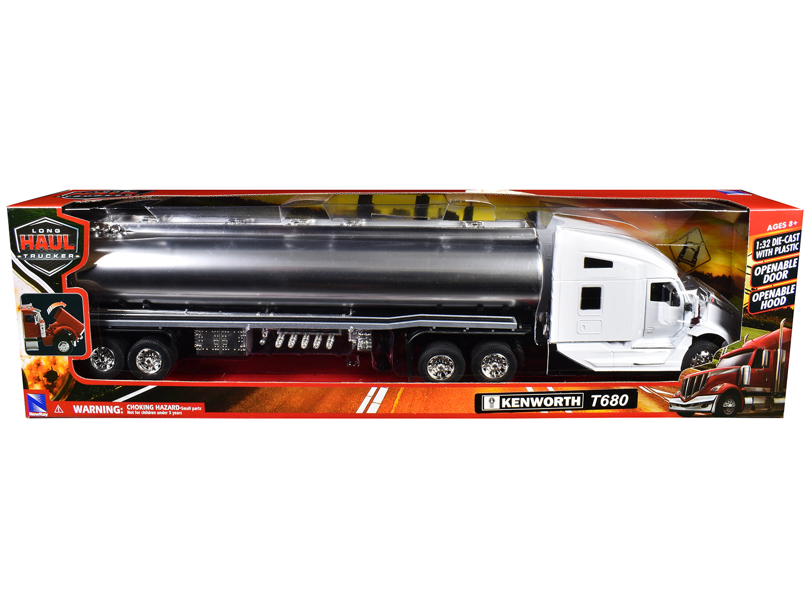 Kenworth T680 Truck White with Oil Tanker Trailer Chrome "Long Haul Trucker" Series 1/32 Diecast Model by New Ray - image 3