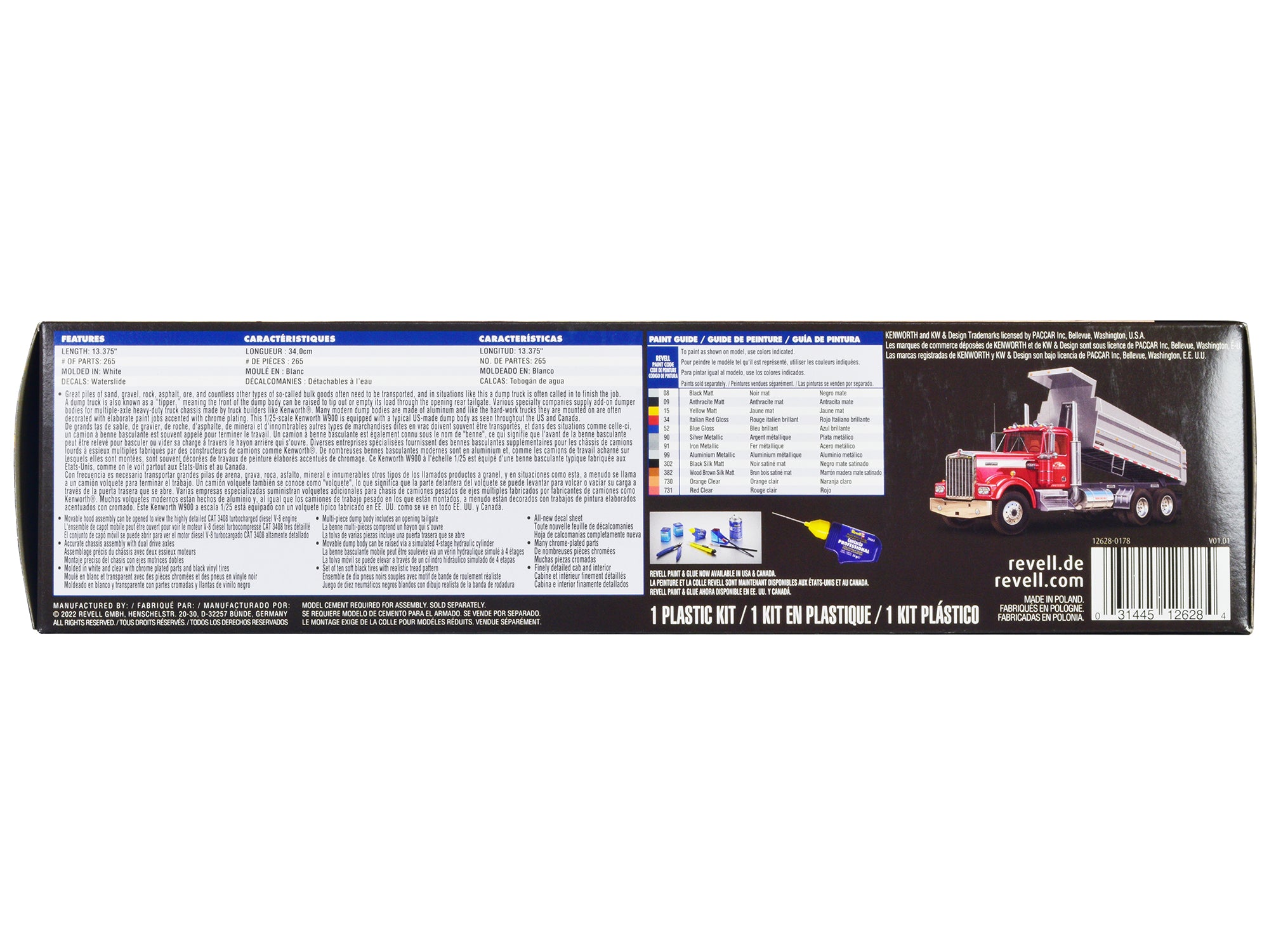 Level 5 Model Kit Kenworth W-900 Dump Truck 1/25 Scale Model by Revell - image 3