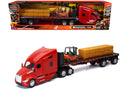 Kenworth T680 Truck Red and Flatbed Trailer with Forklift and Hay Load "Long Haul Trucker" Series 1/32 Diecast Model by New Ray