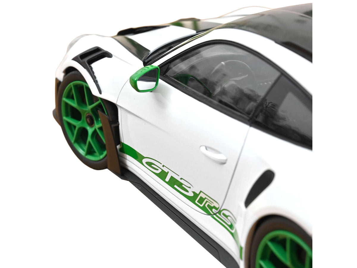 2022 Porsche 911 GT3 RS with Weissach Pack "Tribute to Carrera RS" White with Carbon Hood and Top and Python Green Stripes 1/12 Diecast Model Car by Norev - image 3