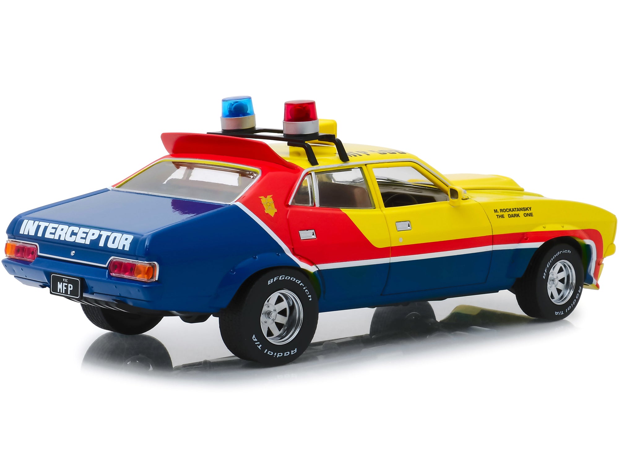 1974 Ford Falcon XB 4-Door Sedan RHD (Right Hand Drive) Yellow and Blue with Red Stripes "MFP 508" "First of the V8 Interceptors" (1979) Movie 1/18 Diecast Model Car by Greenlight - image 2