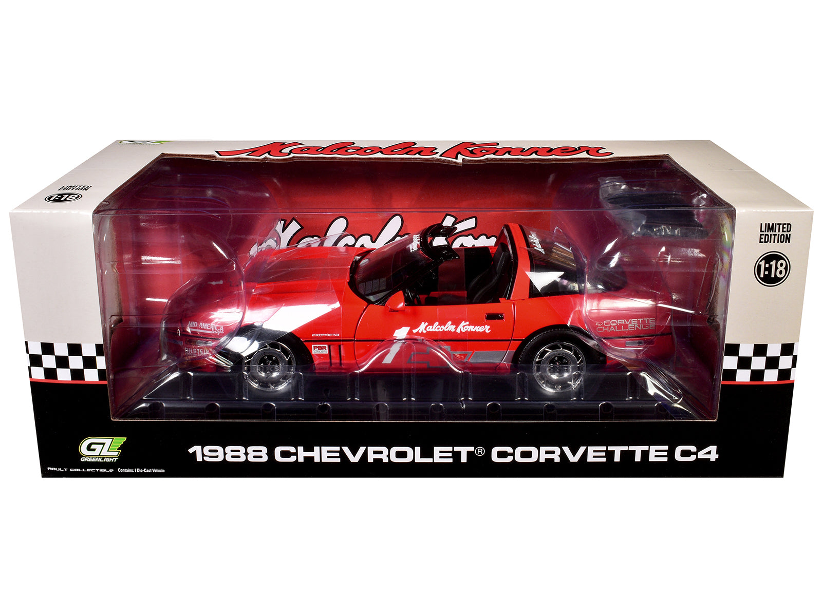 1988 Chevrolet Corvette C4 #1 Malcolm Konner "Corvette Challenge Race Car" Red with Black Top 1/18 Diecast Model Car by Greenlight - image 3