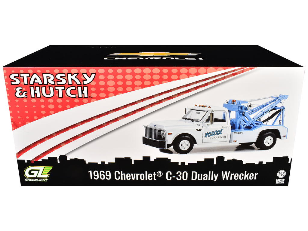 1969 Chevrolet C-30 Dually Wrecker Tow Truck "Roscoe Tow Service" White "Starsky and Hutch" (1975-1979) TV Series 1/18 Diecast Model Car by Greenlight - image 3