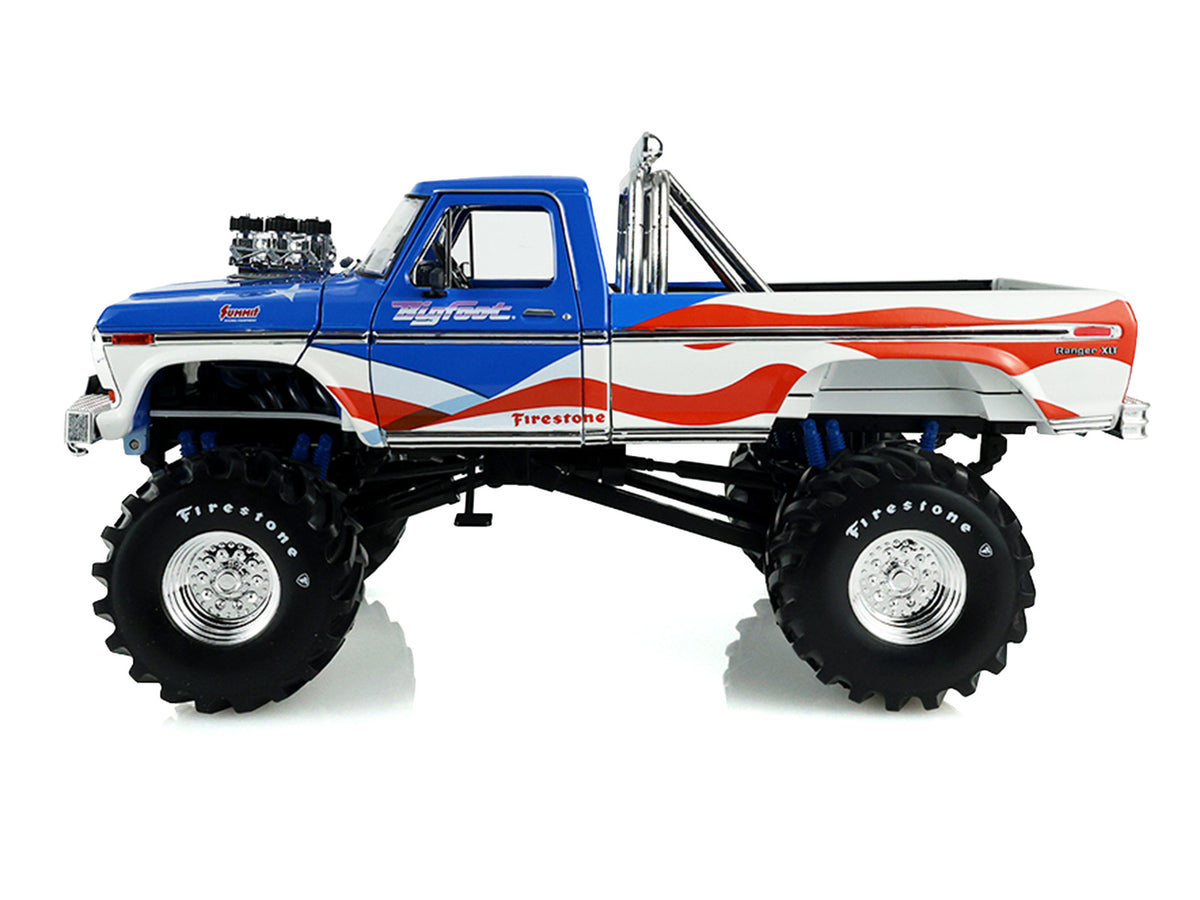 1979 Ford F-250 Monster Truck "Bigfoot USA 250 Tribute" Blue with USA Flag Graphics and Bob Chandler Standing Figure "Kings of Crunch" Series 1/18 Diecast Model Car by Greenlight - image 4