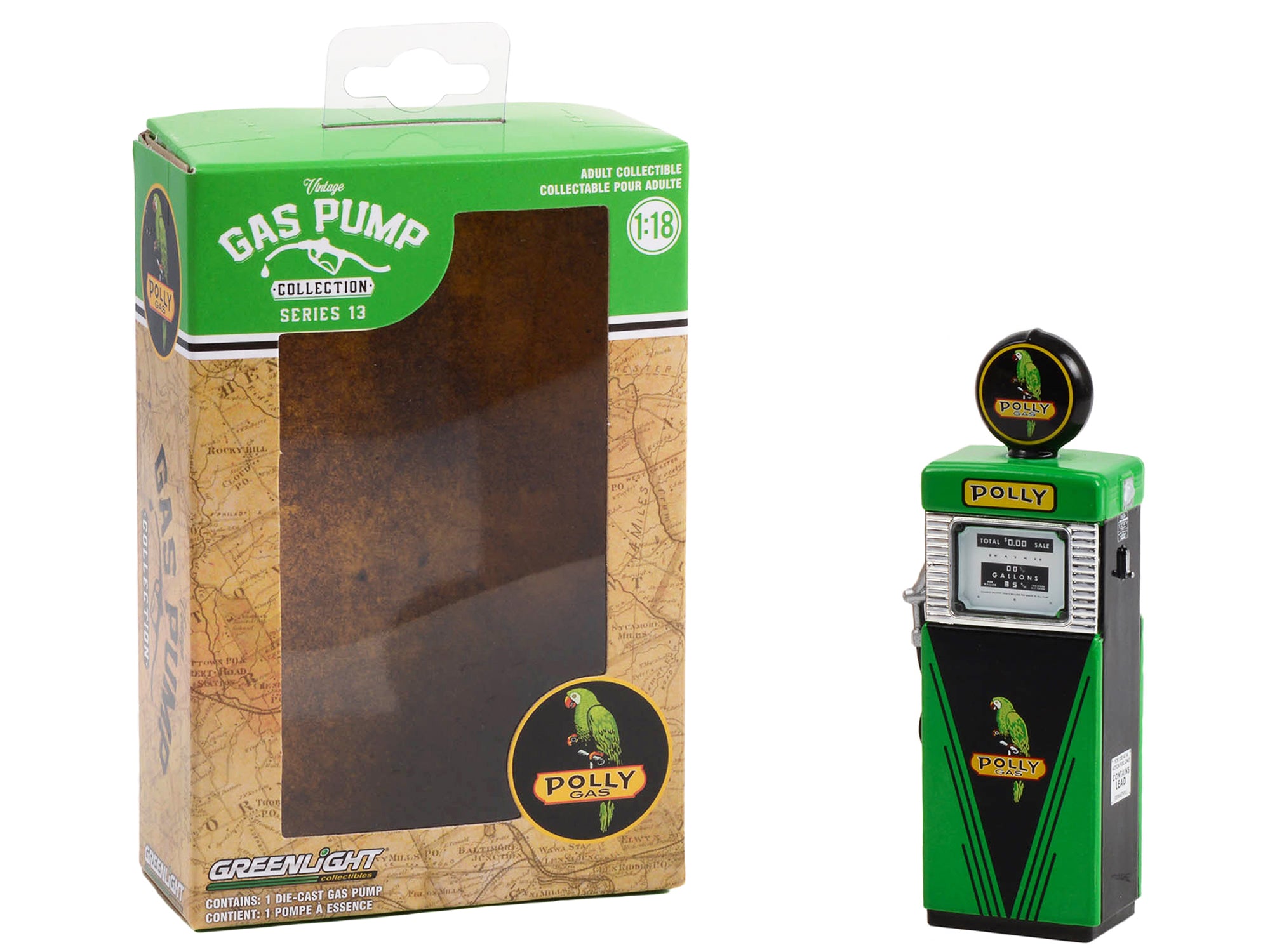 1951 Wayne 505 Gas Pump "Polly Gas" Green and Black "Vintage Gas Pumps" Series 13 1/18 Diecast Model by Greenlight - image 2