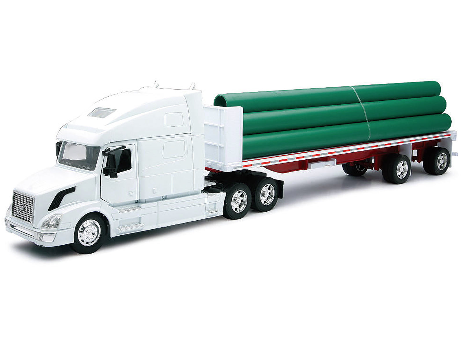 Volvo VN-780 Truck with Flatbed Trailer and Long Pipes White "Long Haul Truckers" Series 1/32 Diecast Model by New Ray - image 2