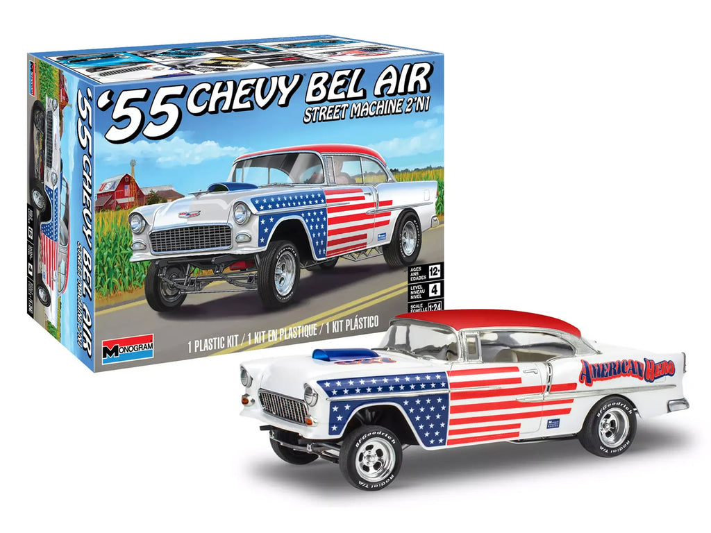 Level 4 Model Kit 1955 Chevrolet Bel Air Street Machine 2-in-1 Kit 1/24 Scale Model by Revell - image 4