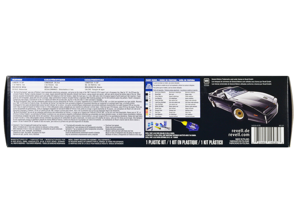 Level 5 Model Kit 1987 Pontiac Firebird GTA 1/16 Scale Model by Revell - image 2