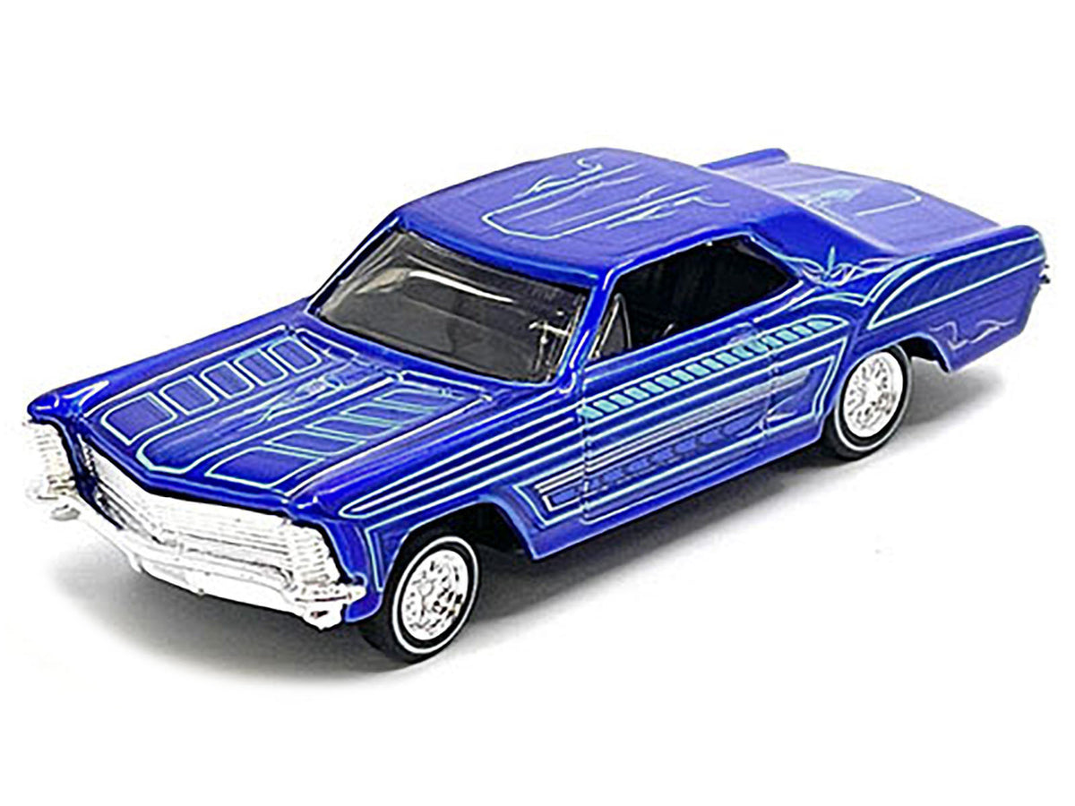 1965 Buick Riviera Candy Blue with Graphics "Lowriders" "Maisto Design" Series 1/64 Diecast Model Car by Maisto - image 2