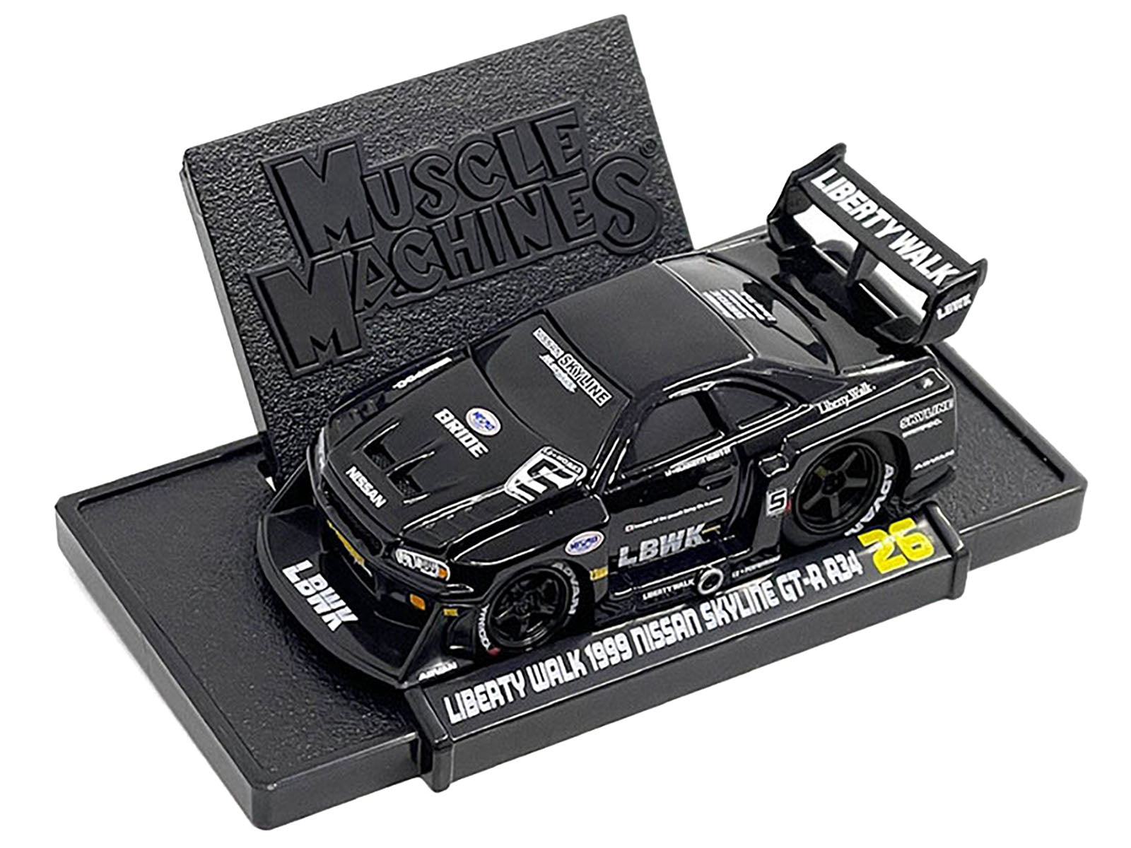 1999 Nissan Skyline GT-R (R34) #5 "Liberty Walk" Black 1/64 Diecast Model Car by Muscle Machines - image 3