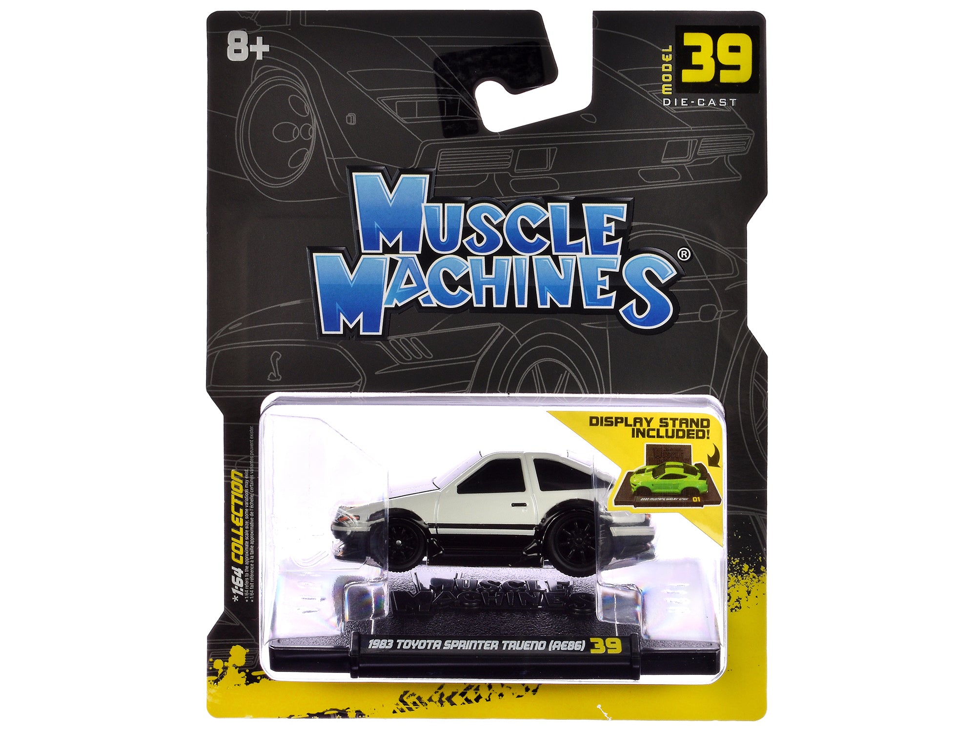 1983 Toyota Sprinter Trueno (AE86) White with Carbon Hood 1/64 Diecast Model Car by Muscle Machines - image 3
