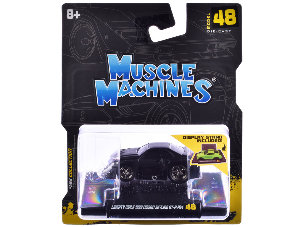 1999 Nissan Skyline GT-R (R34) #5 "Liberty Walk" Matt Black 1/64 Diecast Model Car by Muscle Machines - image 3