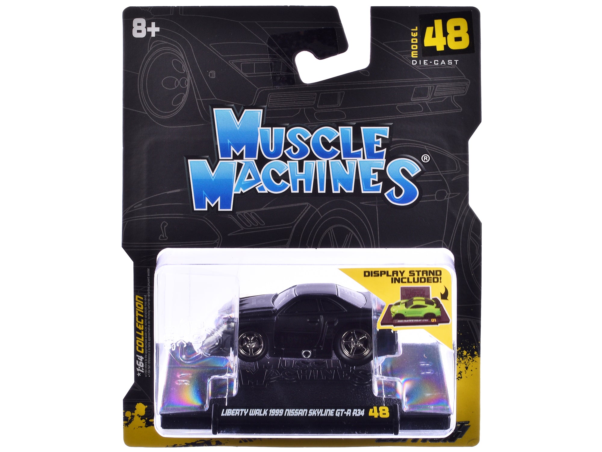 1999 Nissan Skyline GT-R (R34) #5 "Liberty Walk" Matt Black 1/64 Diecast Model Car by Muscle Machines - image 3