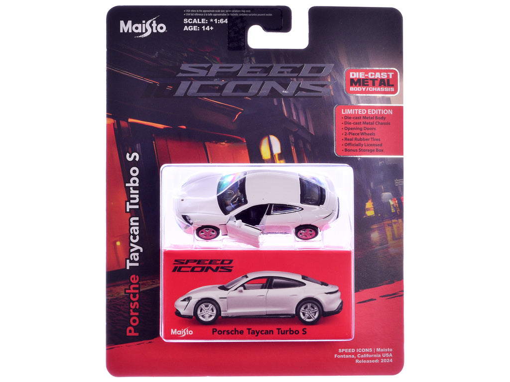 Porsche Taycan Turbo S White "Speed Icons" Series 1/64 Diecast Model Car by Maisto - image 3
