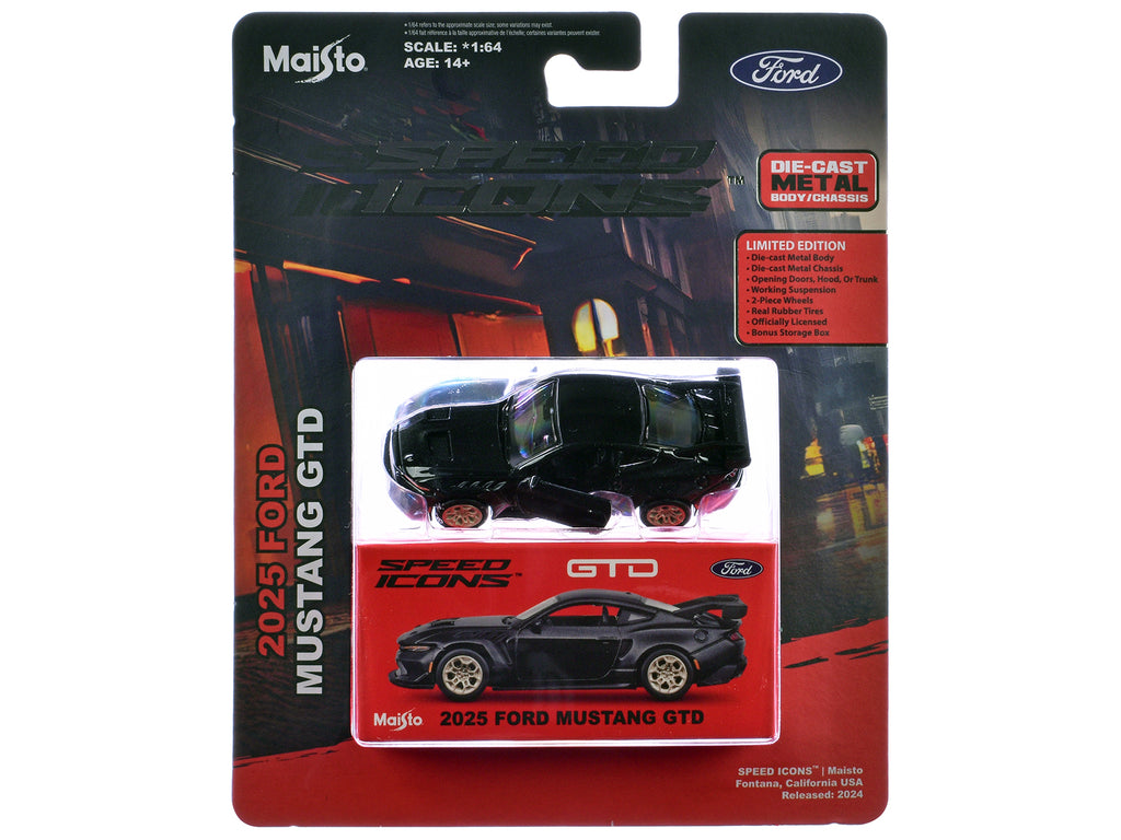 2025 Ford Mustang GTD Black Metallic "Speed Icons" Series 1/64 Diecast Model Car by Maisto