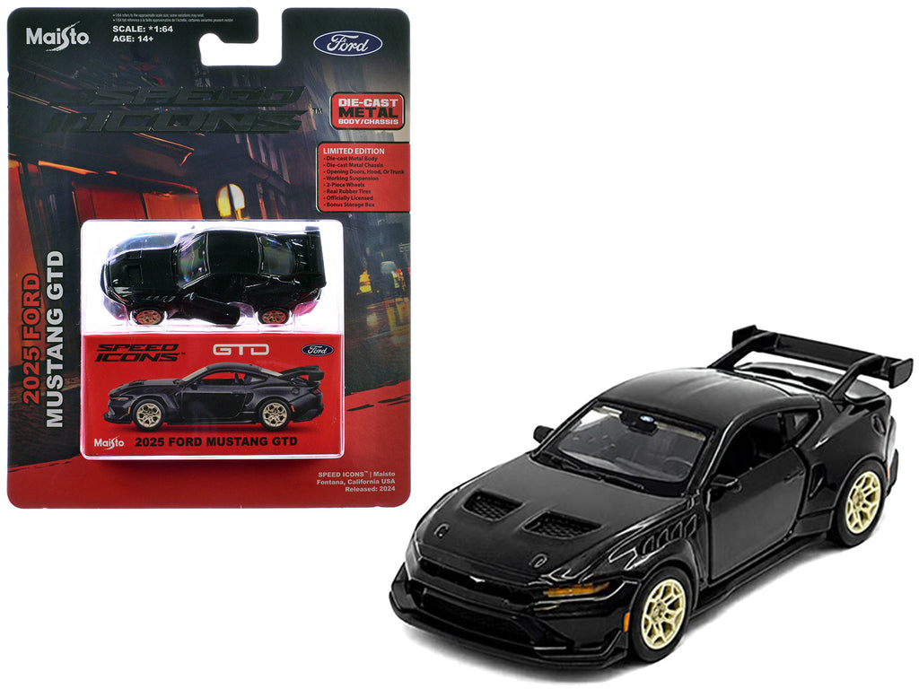 2025 Ford Mustang GTD Black Metallic "Speed Icons" Series 1/64 Diecast Model Car by Maisto