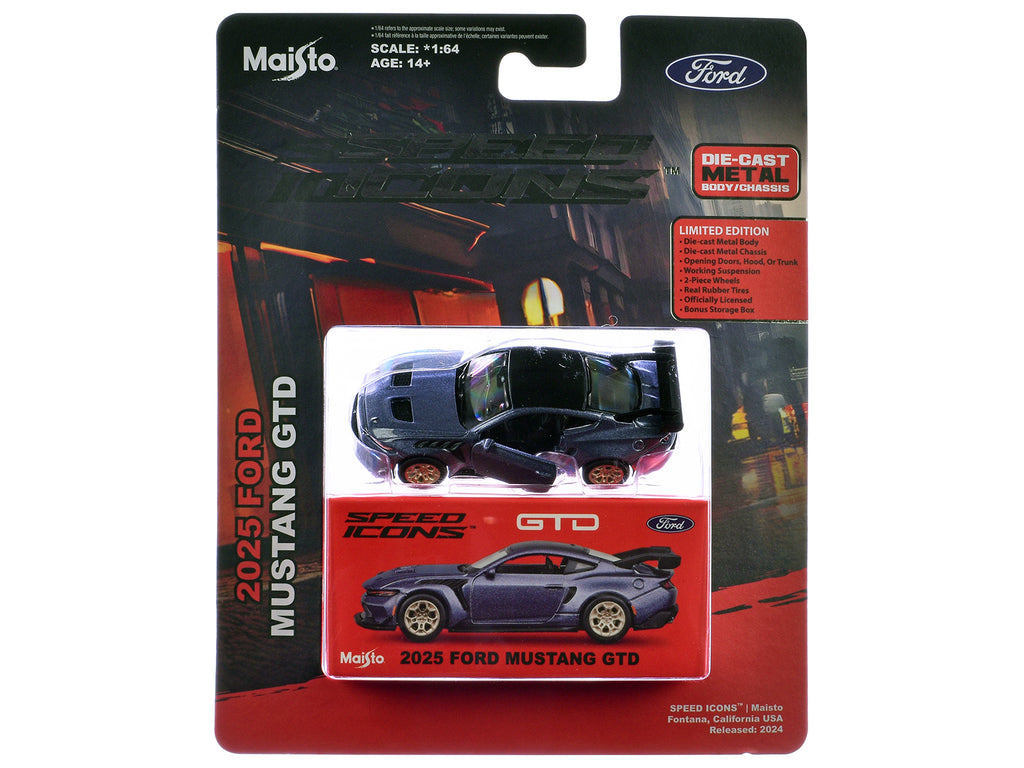 2025 Ford Mustang GTD Purple Metallic with Black Top "Speed Icons" Series 1/64 Diecast Model Car by Maisto