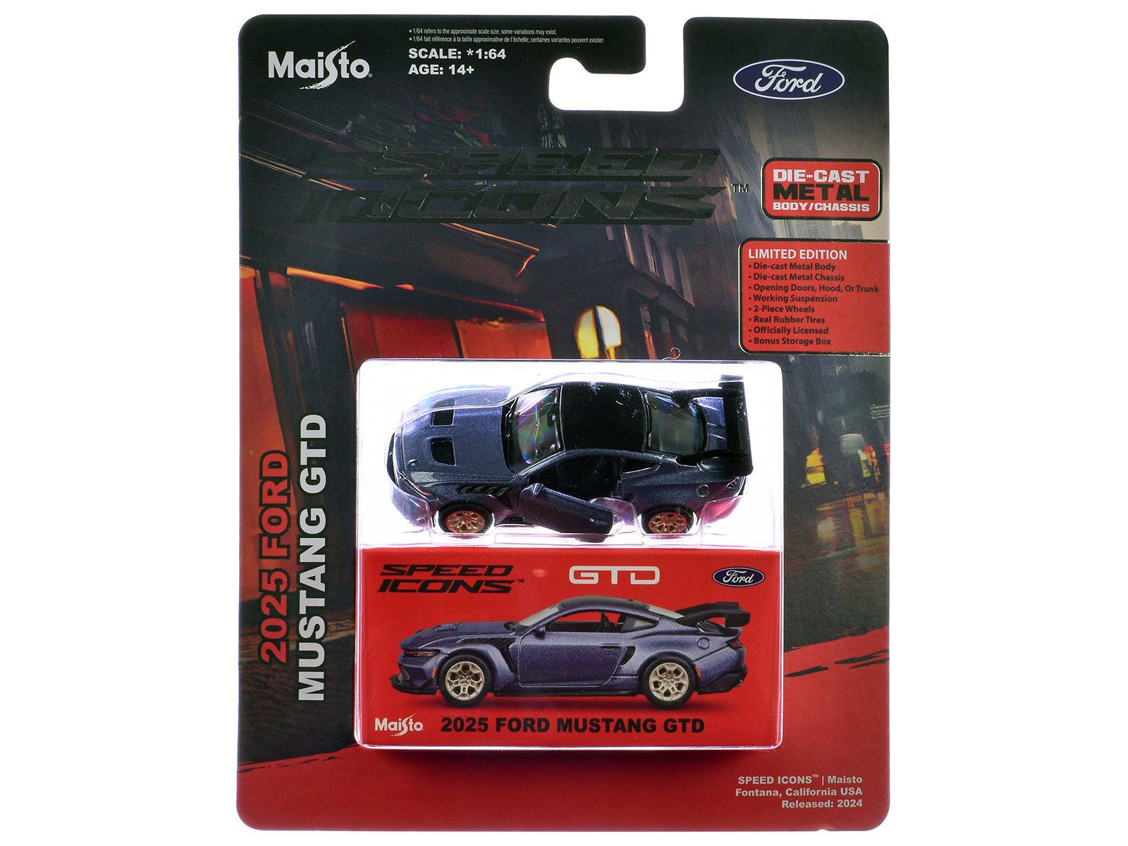 2025 Ford Mustang GTD Purple Metallic with Black Top "Speed Icons" Series 1/64 Diecast Model Car by Maisto