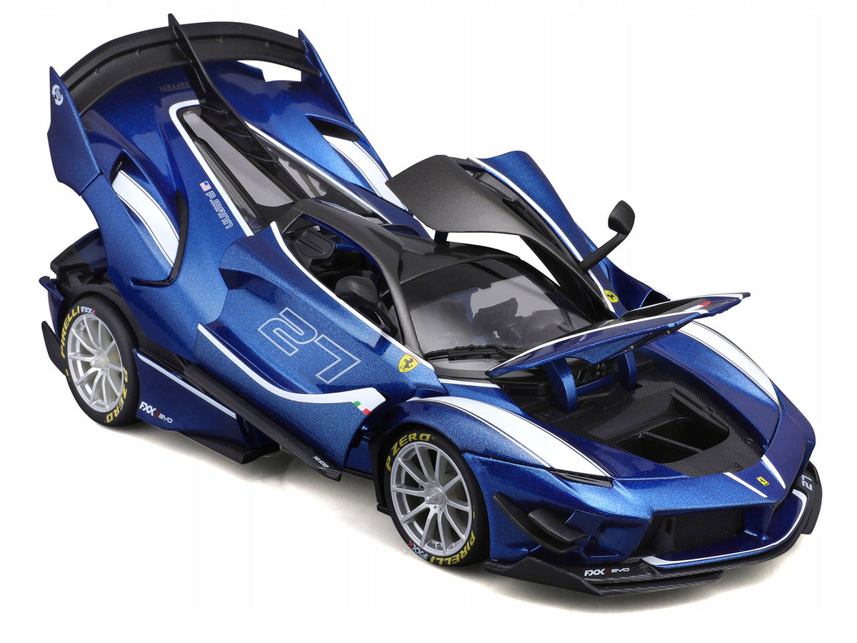 Ferrari FXX-K Evo #27 Blue Metallic with White Accents and Gray Metallic Top "Race + Play" Series 1/18 Diecast Model Car by Bburago - image 2