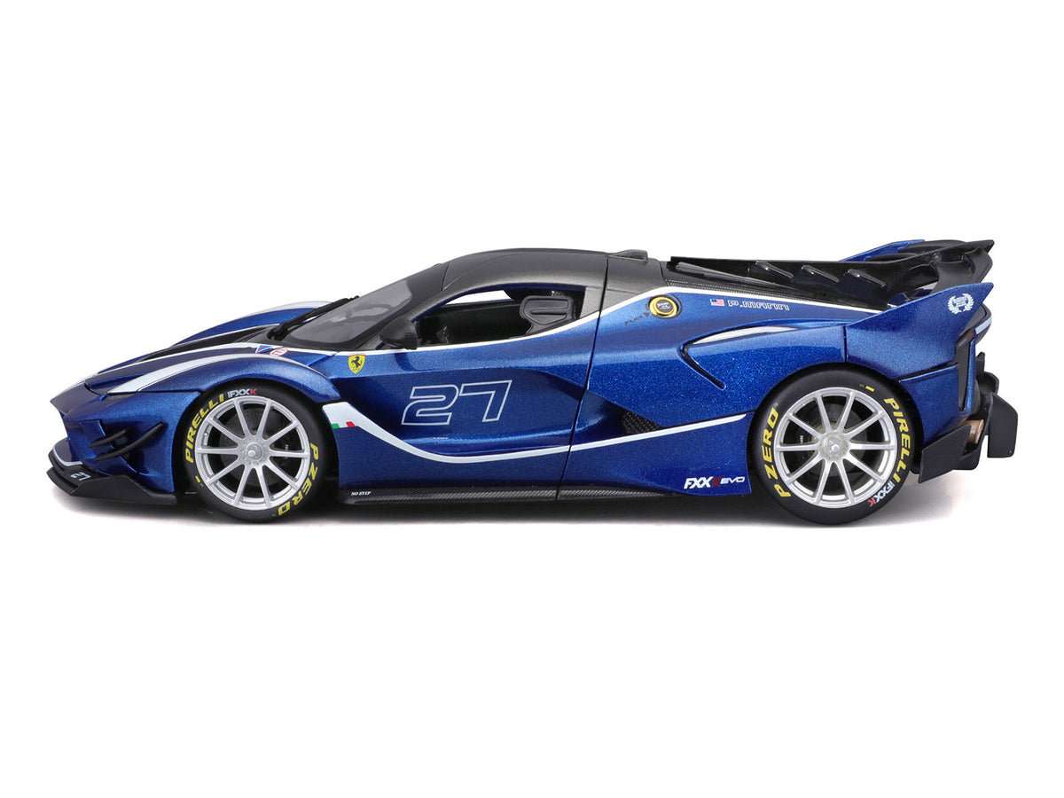 Ferrari FXX-K Evo #27 Blue Metallic with White Accents and Gray Metallic Top "Race + Play" Series 1/18 Diecast Model Car by Bburago - image 3