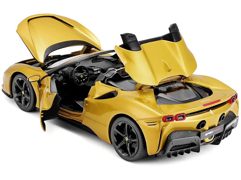 Ferrari SF90 Spider Gold Metallic "Race + Play" Series 1/18 Diecast Model Car by Bburago - image 3